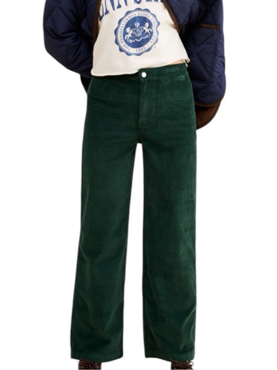 Madewell Denim - Madewell The Emmett Wide-Leg Pant In Corduroy Size 25 Style NS291 Green Stretchy